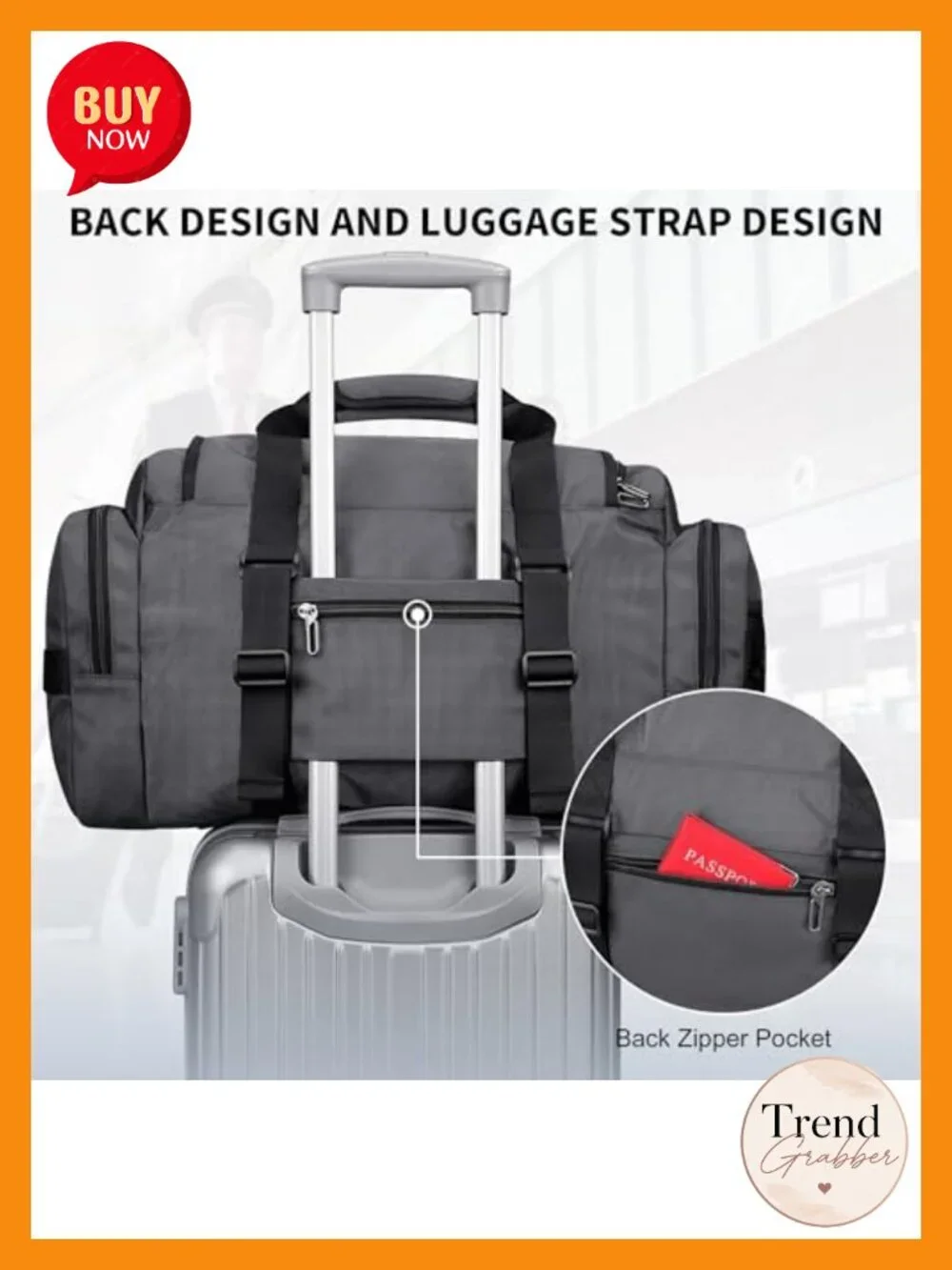 Large 49L Convertible Nylon Travel Duffle Bag with Shoe Compartment, Fits 16